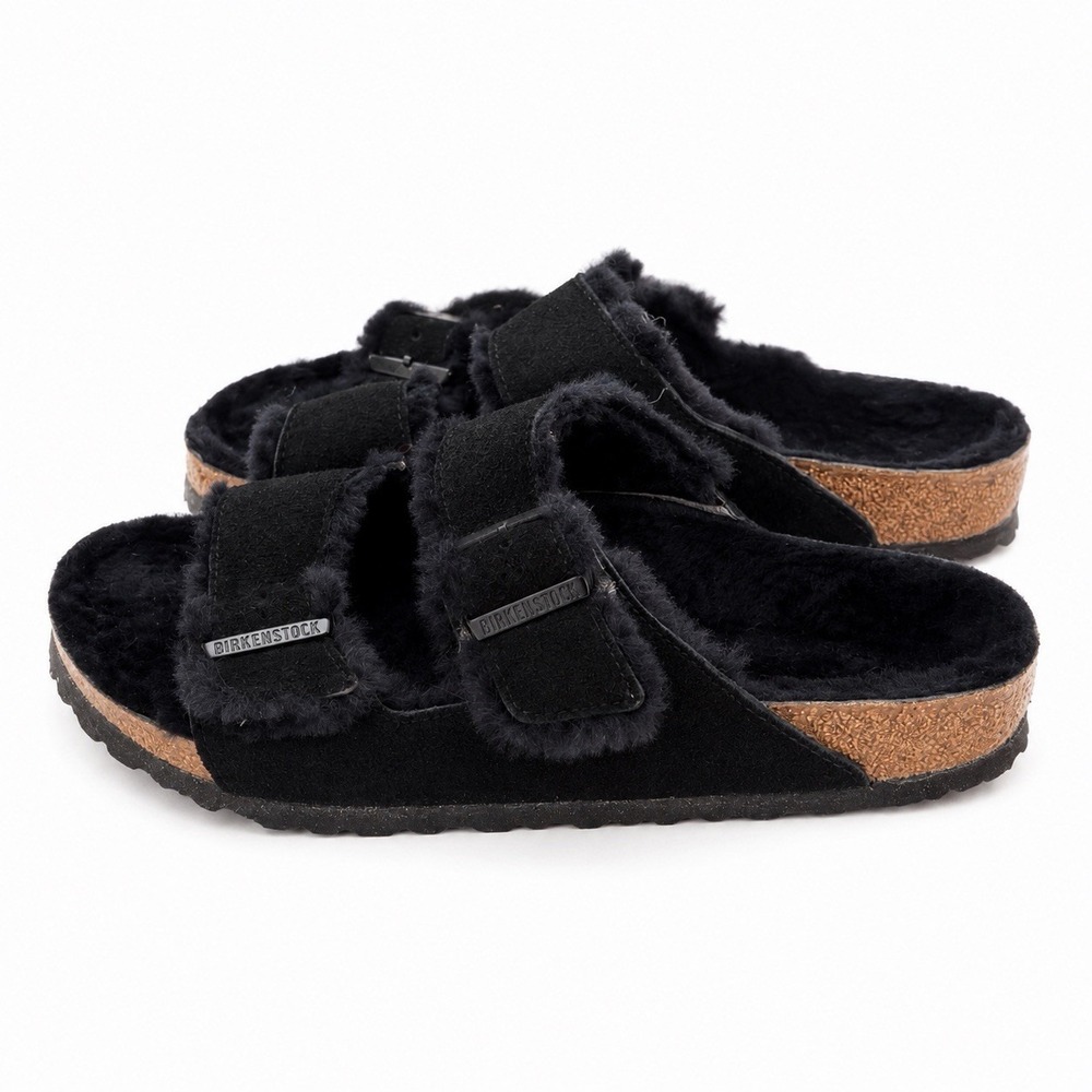 Birkenstock Arizona Shearling Sandals Black Suede Cozycare EU 41/ US 10 Winter